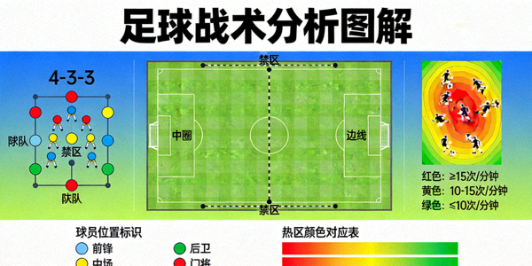 足球战术分析图解 - 展示球队阵型与球员跑动热区
